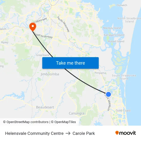 Helensvale Community Centre to Carole Park map