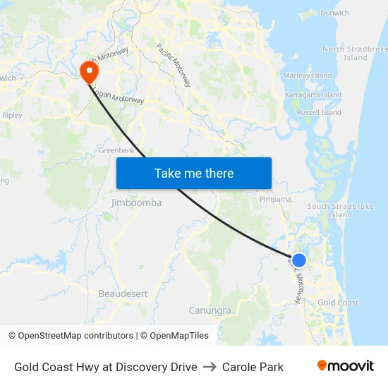 Gold Coast Hwy at Discovery Drive to Carole Park map