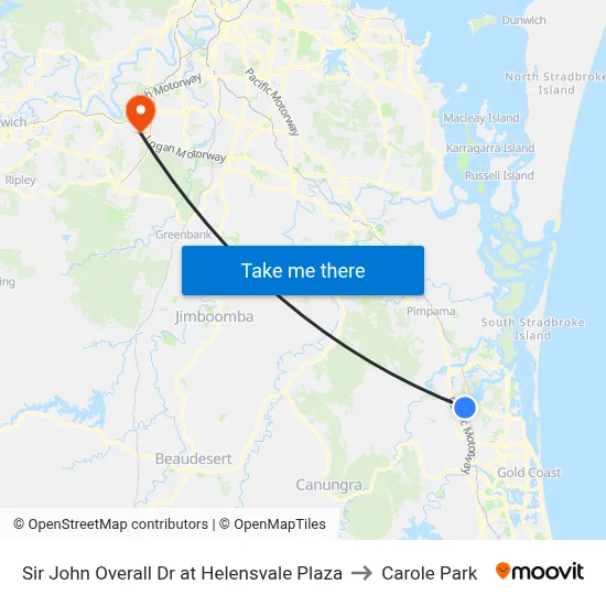 Sir John Overall Dr at Helensvale Plaza to Carole Park map