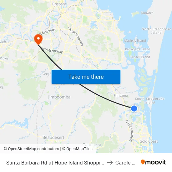 Santa Barbara Rd at Hope Island Shopping Centre to Carole Park map