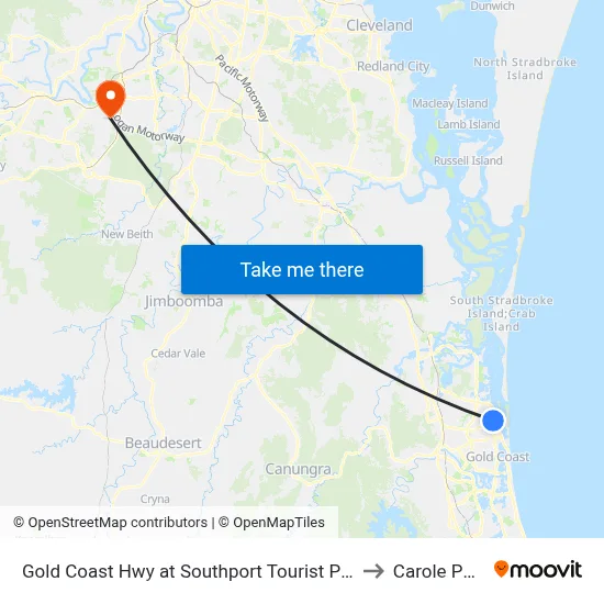 Gold Coast Hwy at Southport Tourist Park to Carole Park map