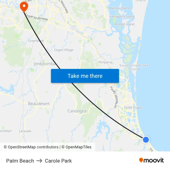 Palm Beach to Carole Park map