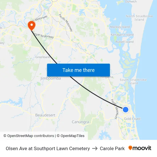 Olsen Ave at Southport Lawn Cemetery to Carole Park map
