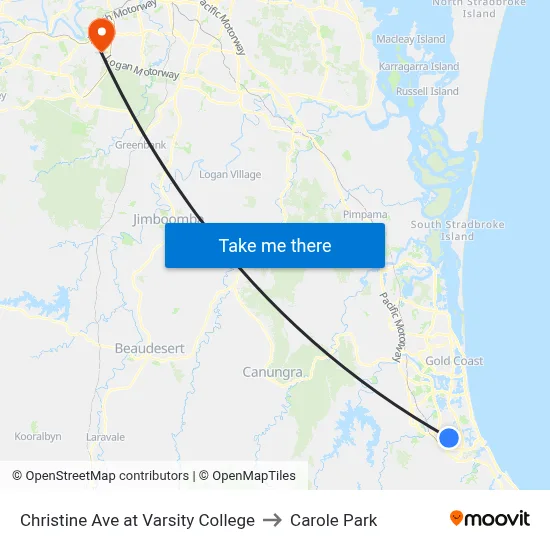 Christine Ave at Varsity College to Carole Park map