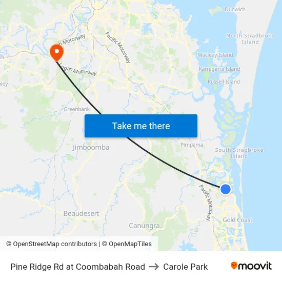 Pine Ridge Rd at Coombabah Road to Carole Park map