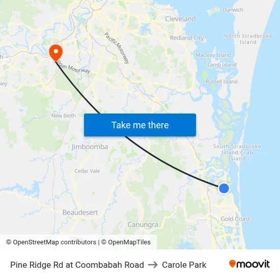 Pine Ridge Rd at Coombabah Road to Carole Park map