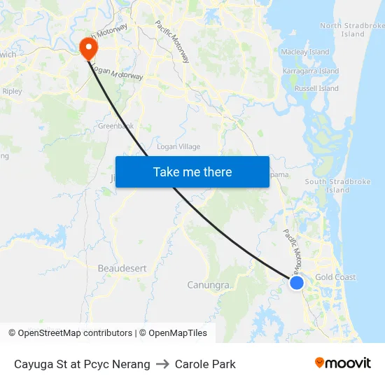 Cayuga St at Pcyc Nerang to Carole Park map