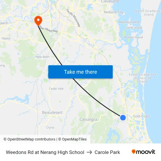 Weedons Rd at Nerang High School to Carole Park map