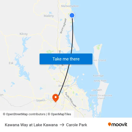 Kawana Way at Lake Kawana to Carole Park map