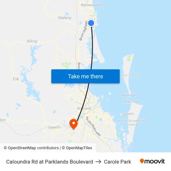 Caloundra Rd at Parklands Boulevard to Carole Park map
