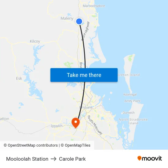 Mooloolah Station to Carole Park map