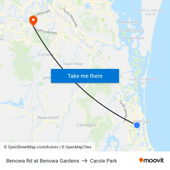 Benowa Rd at Benowa Gardens to Carole Park map
