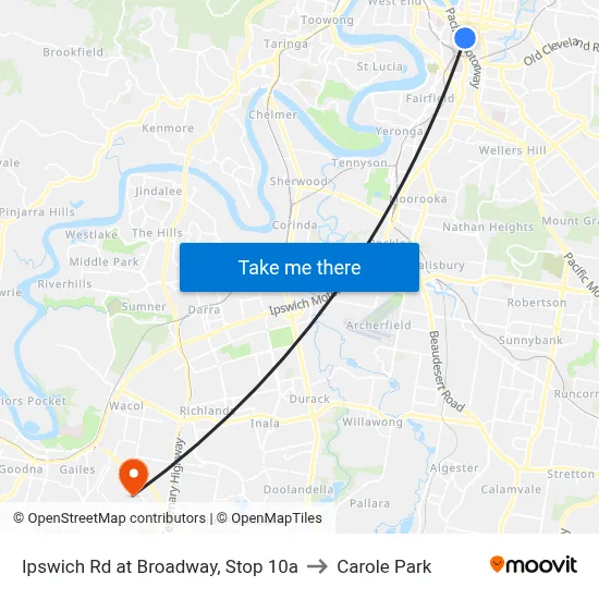 Ipswich Rd at Broadway, Stop 10a to Carole Park map