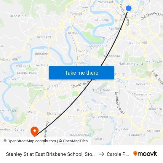 Stanley St at East Brisbane School, Stop 10 to Carole Park map