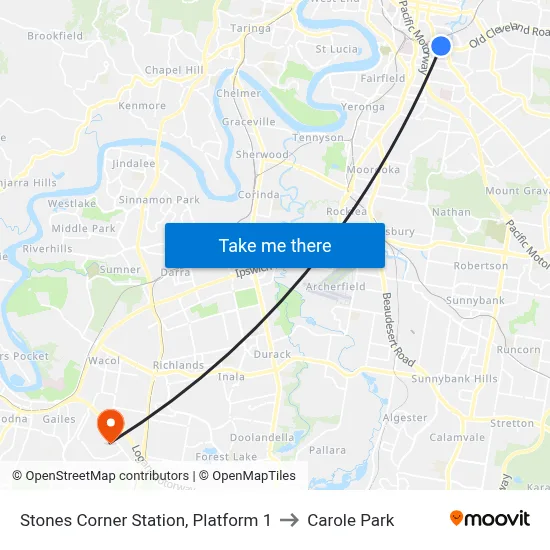 Stones Corner Station, Platform 1 to Carole Park map