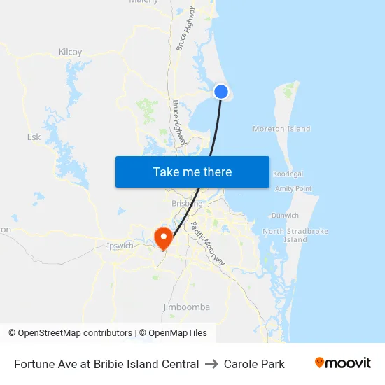 Fortune Ave at Bribie Island Central to Carole Park map