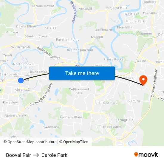 Booval Fair to Carole Park map