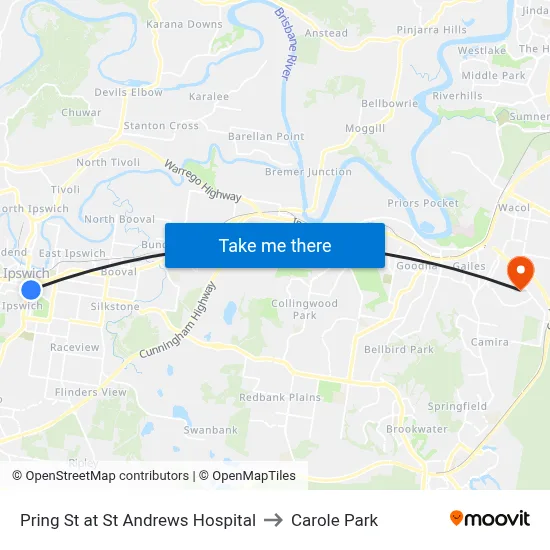 Pring St at St Andrews Hospital to Carole Park map