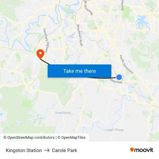 Kingston Station to Carole Park map