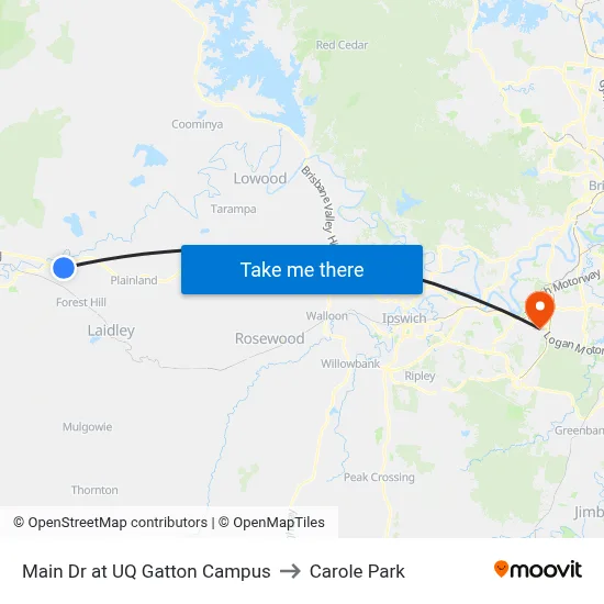 Main Dr at UQ Gatton Campus to Carole Park map