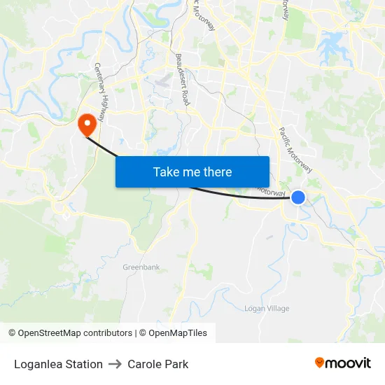 Loganlea Station to Carole Park map