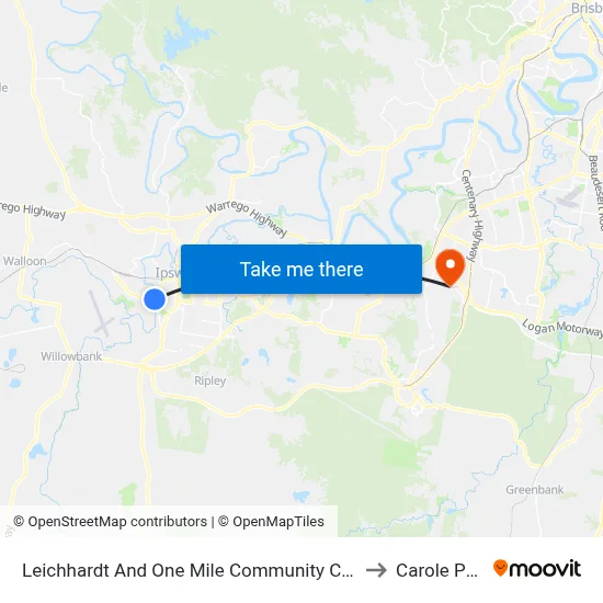 Leichhardt And One Mile Community Centre to Carole Park map