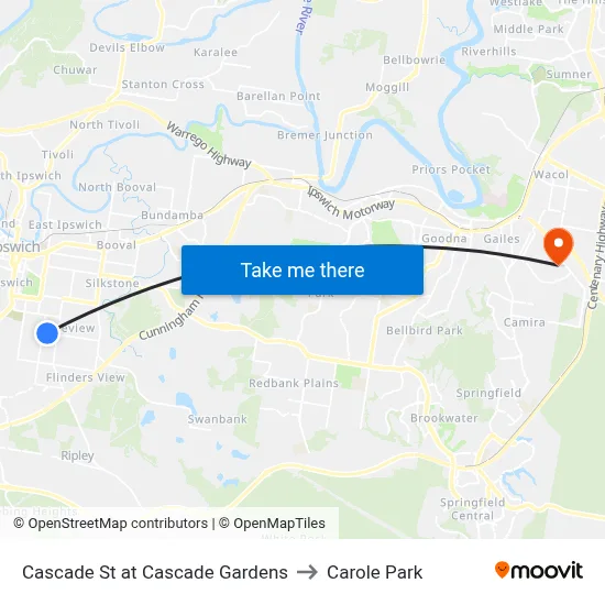 Cascade St at Cascade Gardens to Carole Park map