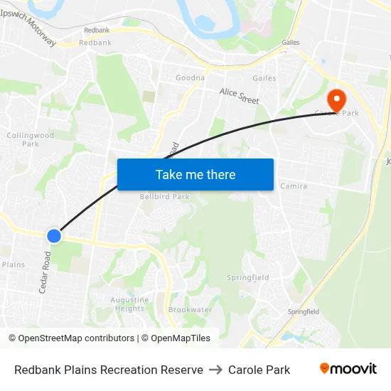 Redbank Plains Recreation Reserve to Carole Park map