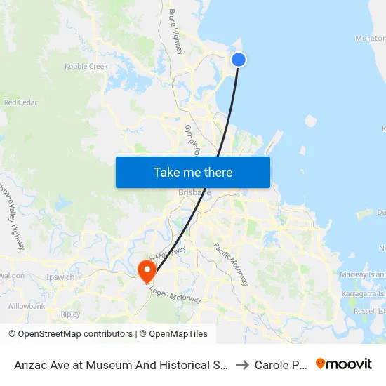 Anzac Ave at Museum And Historical Society to Carole Park map