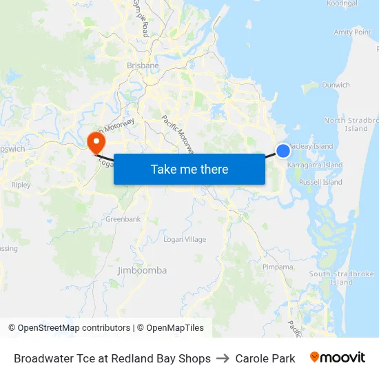 Broadwater Tce at Redland Bay Shops to Carole Park map