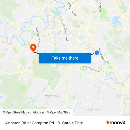 Kingston Rd at Compton Rd to Carole Park map
