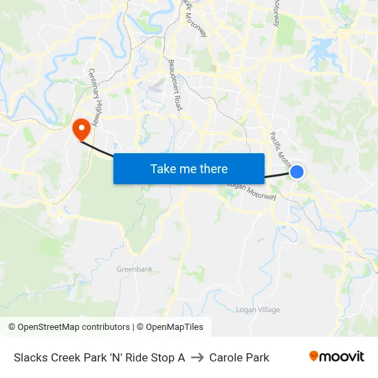 Slacks Creek Park 'N' Ride Stop A to Carole Park map