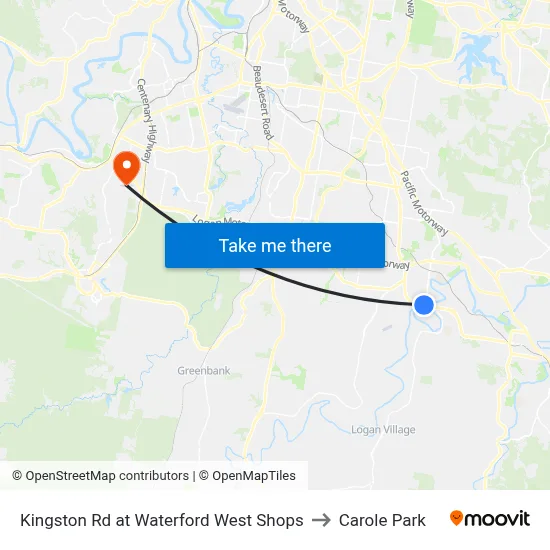 Kingston Rd at Waterford West Shops to Carole Park map
