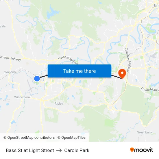 Bass St at Light Street to Carole Park map