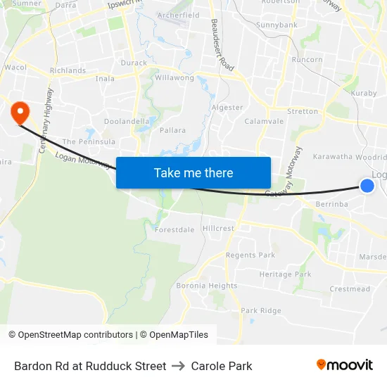 Bardon Rd at Rudduck Street to Carole Park map