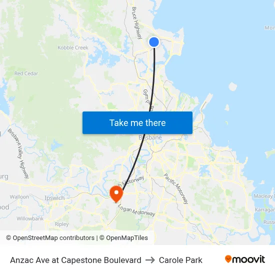 Anzac Ave at Capestone Boulevard to Carole Park map