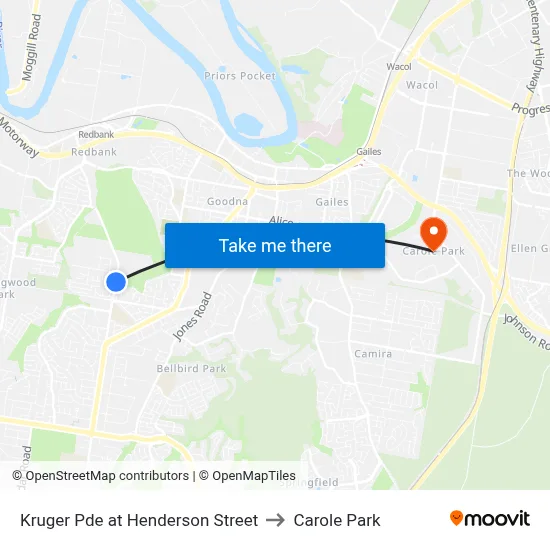 Kruger Pde at Henderson Street to Carole Park map