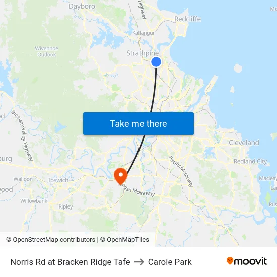 Norris Rd at Bracken Ridge Tafe to Carole Park map