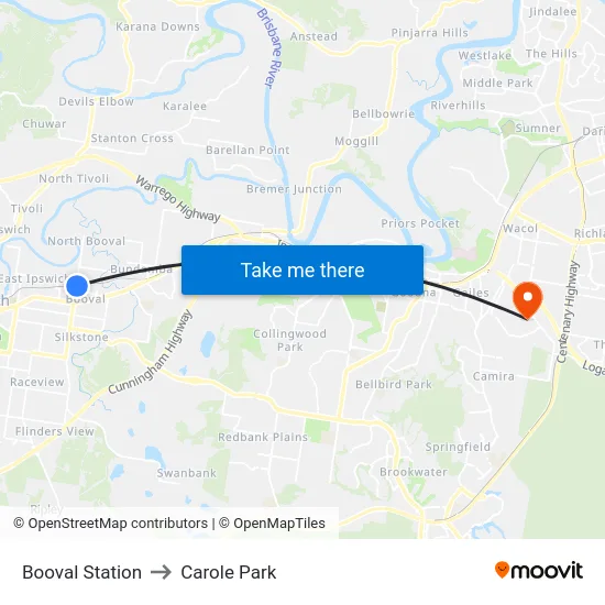 Booval Station to Carole Park map