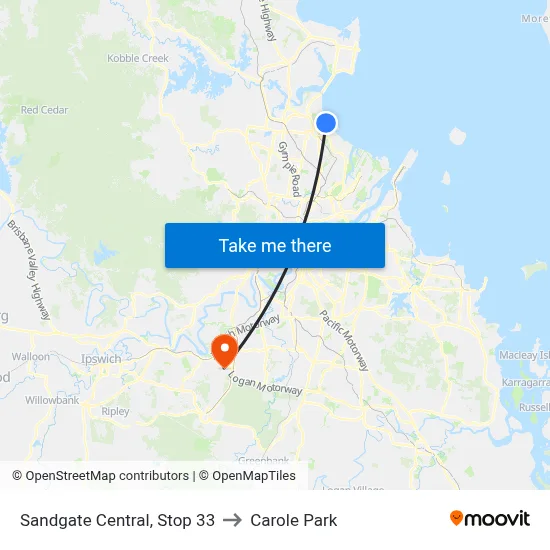 Sandgate Central, Stop 33 to Carole Park map
