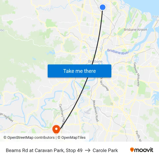 Beams Rd at Caravan Park, Stop 49 to Carole Park map
