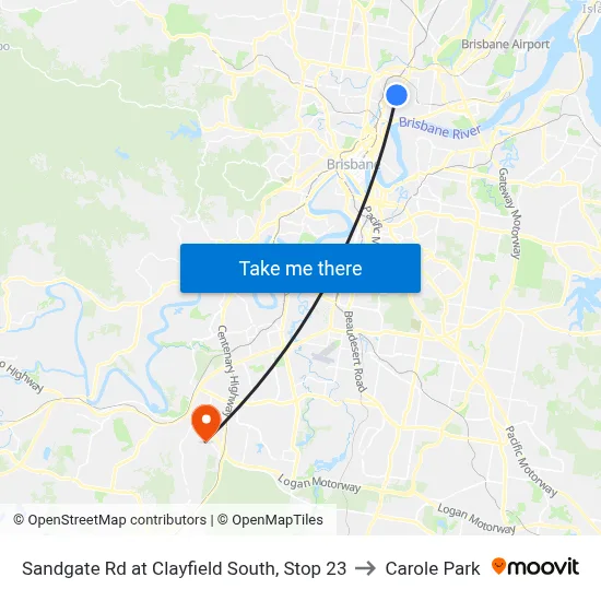 Sandgate Rd at Clayfield South, Stop 23 to Carole Park map