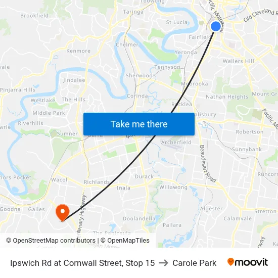 Ipswich Rd at Cornwall Street, Stop 15 to Carole Park map