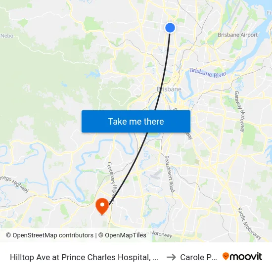 Hilltop Ave at Prince Charles Hospital, Stop 35 to Carole Park map