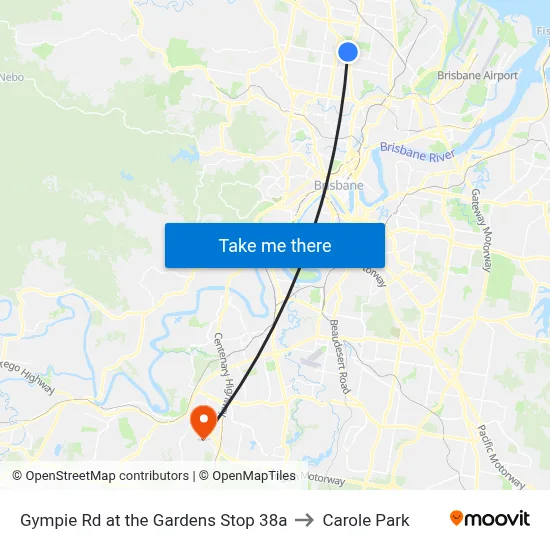 Gympie Rd at the Gardens Stop 38a to Carole Park map