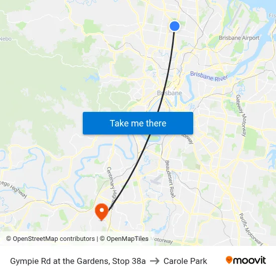 Gympie Rd at the Gardens, Stop 38a to Carole Park map