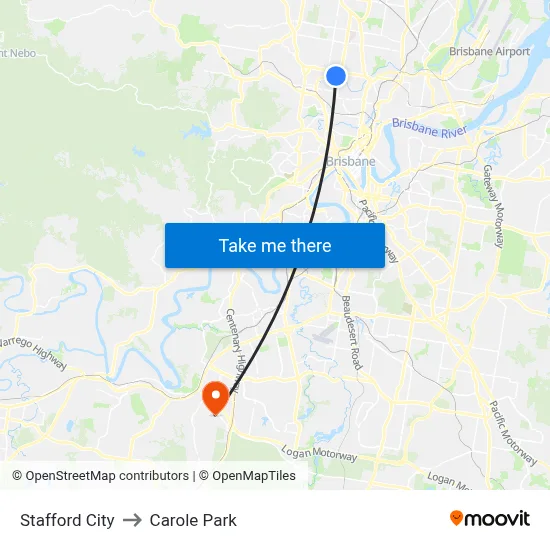 Stafford City to Carole Park map
