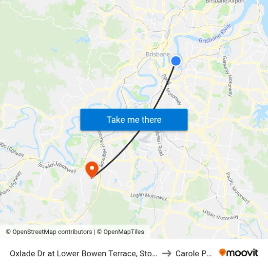 Oxlade Dr at Lower Bowen Terrace, Stop 19 to Carole Park map