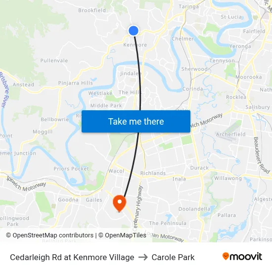 Cedarleigh Rd at Kenmore Village to Carole Park map