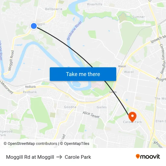 Moggill Rd at Moggill to Carole Park map